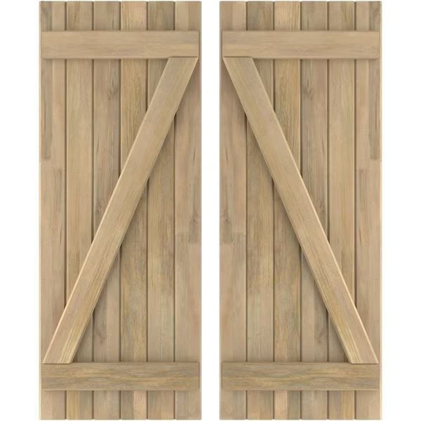 Americraft 6-Board (2 Batten) Wood Joined Board-n-Batten Shutters w/ Z-Bar, ARW102BB621X72UNH, Ekena Millwork, Mfr#: ARW102BB621X72UNH